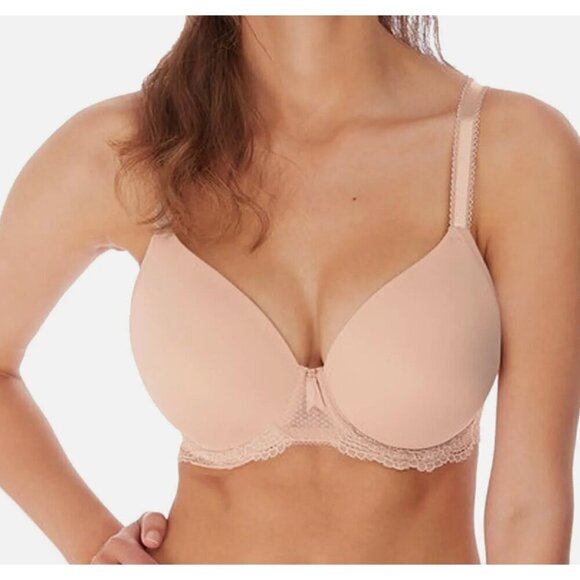 Freya US 30L Expression Demi Plunge Molded Underwire T-shirt Lace Beige Bra NWT